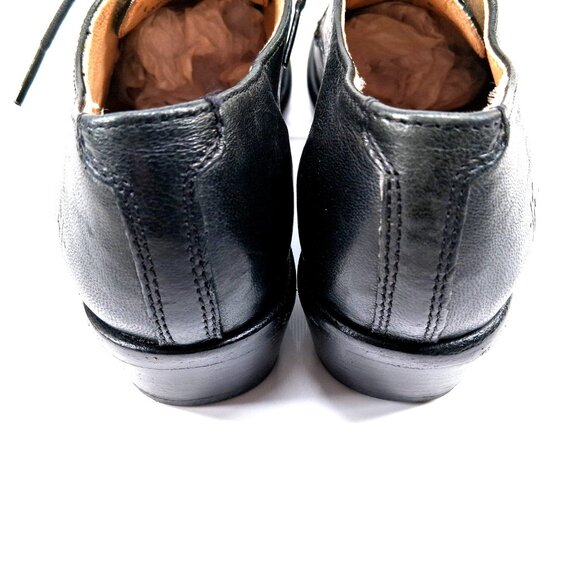 Frye Carson Oxford Black Leather Lace Up Low Stacked Heel Almond Toe SZ 7 - Picture 11 of 12